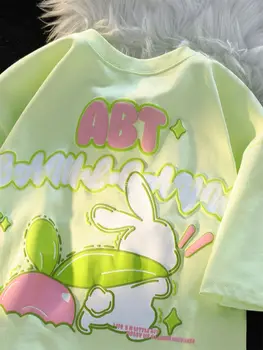 Хлопчатобумажная футболка с короткими рукавами и принтом из вспененного хлопка, женская летняя свободная нишевая шикарная пара в одежде, футболки с графическим рисунком ins, y2k top